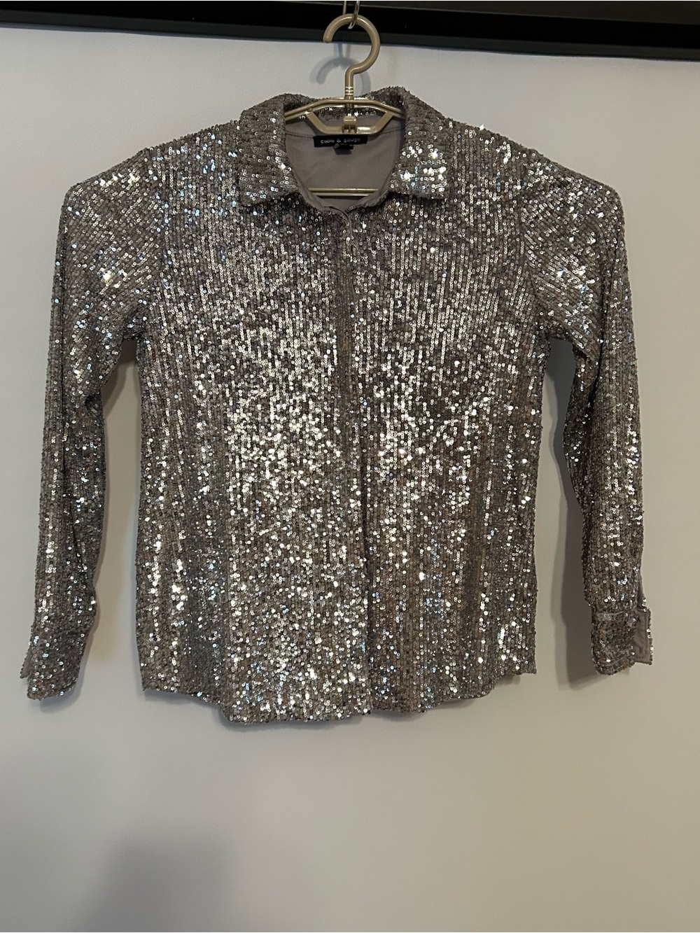 Sequined Silver Button-Up Shirt